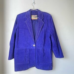Vintage 90s Atlantic Beach Leather Coat Works Purple Suede Studded Jacket 16